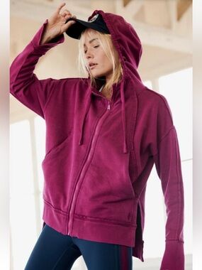 Free People Movement Only One Hoodie Sweatshirt Zip Up Hi Low Magenta